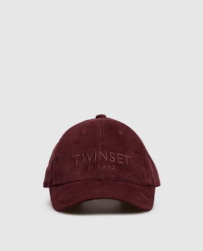 Twinset Burgundy corduroy cap with logo embroidery 262TA4120