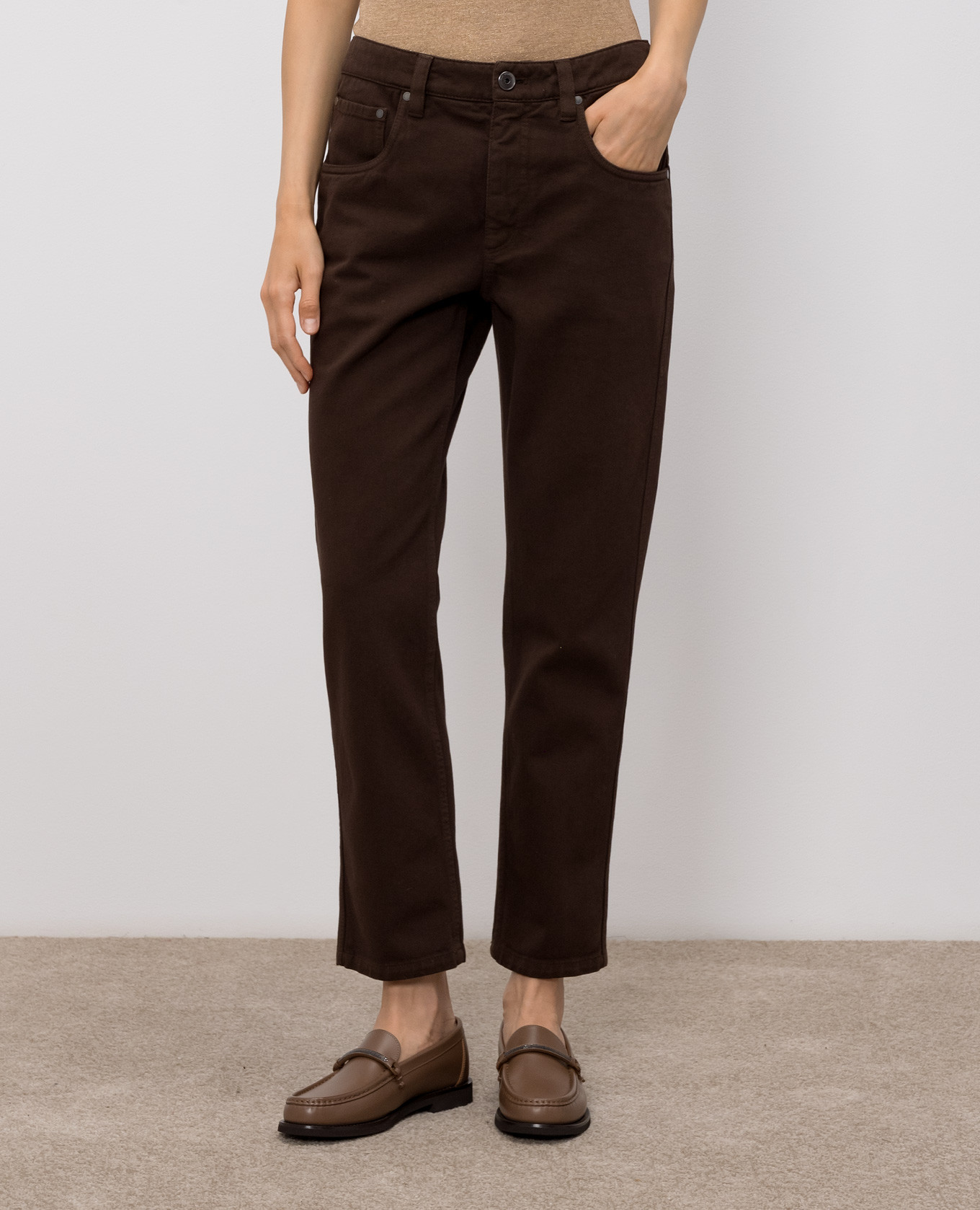 Brown jeans with logo patch Brunello Cucinelli 3