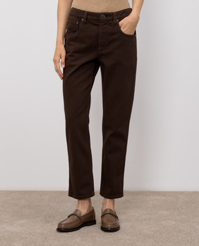 Brunello Cucinelli Brown jeans with logo patch MPH81P5847