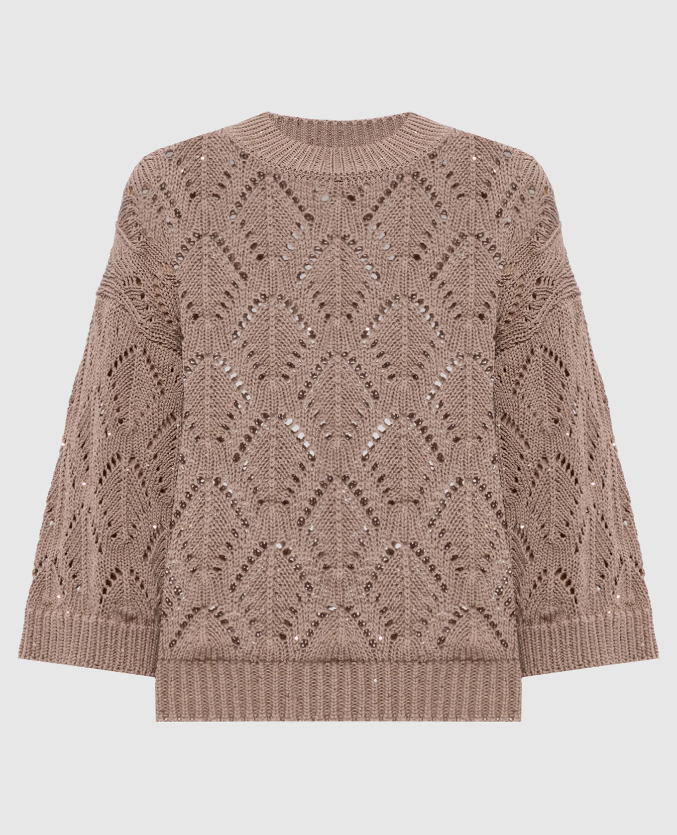 Brown openwork jumper with sequins