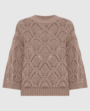 Peserico Brown openwork jumper with sequins A99054F0309110