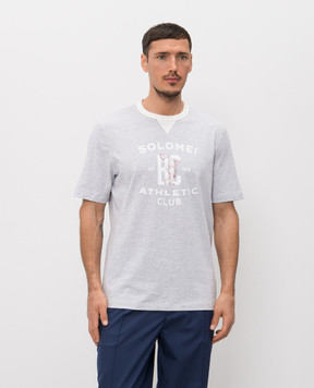Brunello Cucinelli Grey melange T-shirt with branded print M0B131001G
