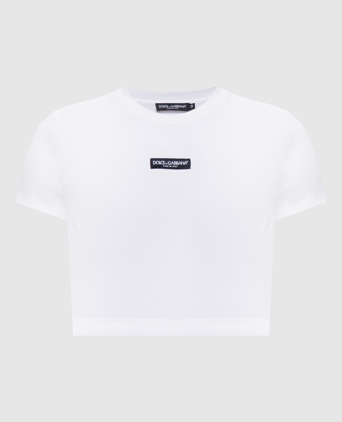 White cropped T-shirt with logo patch