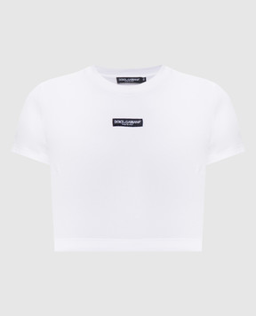 Dolce&Gabbana White cropped T-shirt with logo patch F8V95TFUEEY
