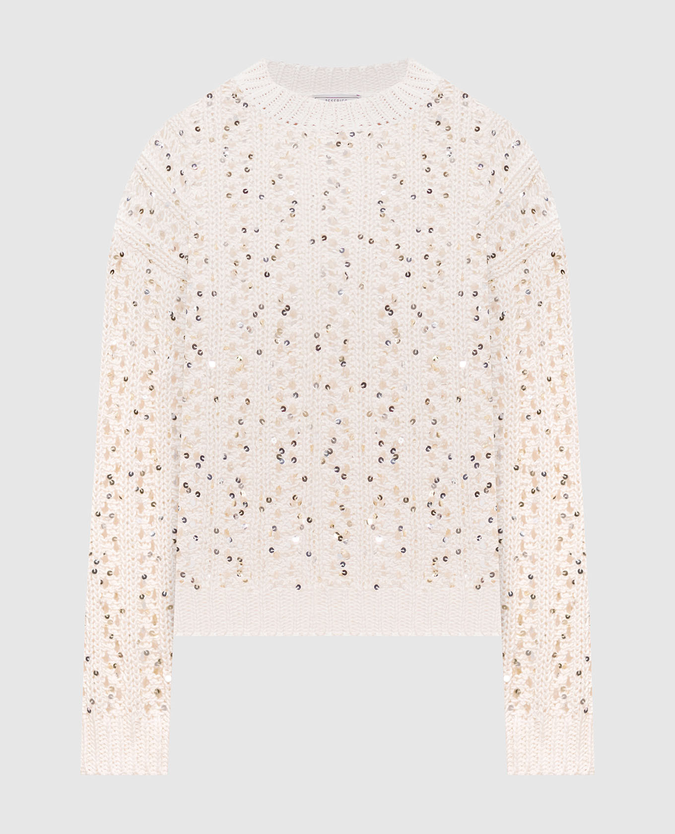Beige openwork sweater with sequins