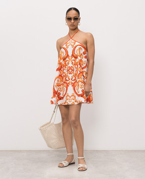 Dolce&Gabbana White dress with an open back in a contrasting print F614RTGDDRD