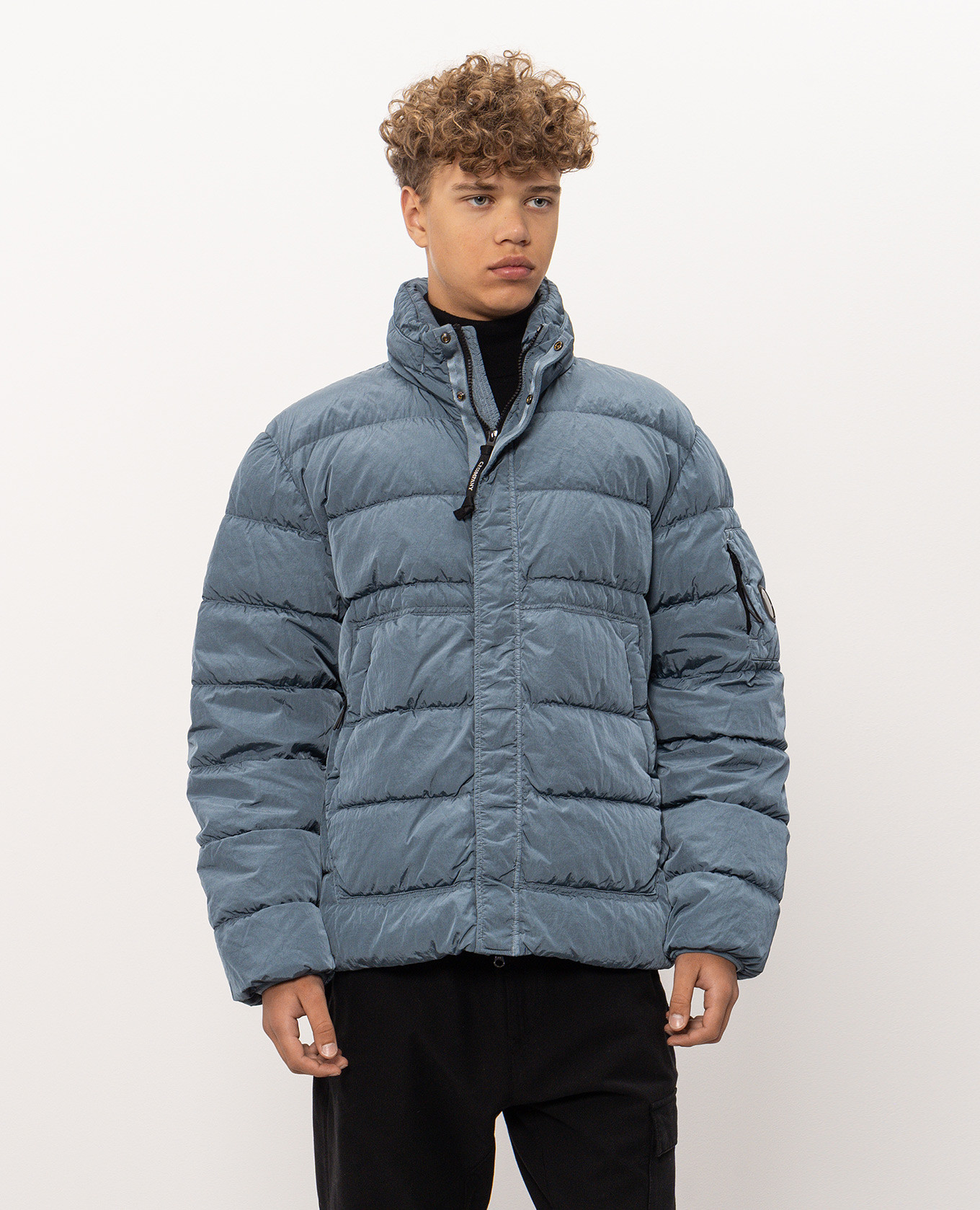 Blue down jacket with logo patch C.P. Company 3
