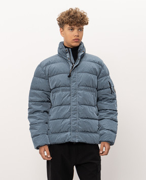 C.P. Company Blue down jacket with logo patch MOW012A005904G
