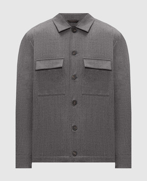 Peserico Grey wool shirt with logo patch R5223802710