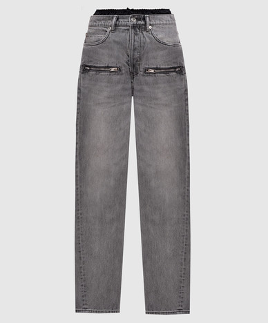 Grey jeans with logo patch