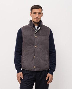 Brunello Cucinelli Grey suede down vest MPCLF2013