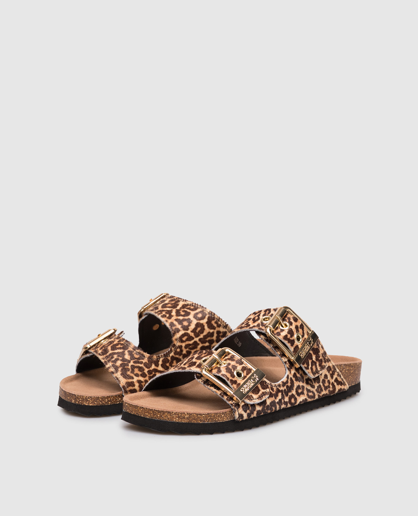 

Brown leather SLOFI flip-flops with leopard print Colors of California