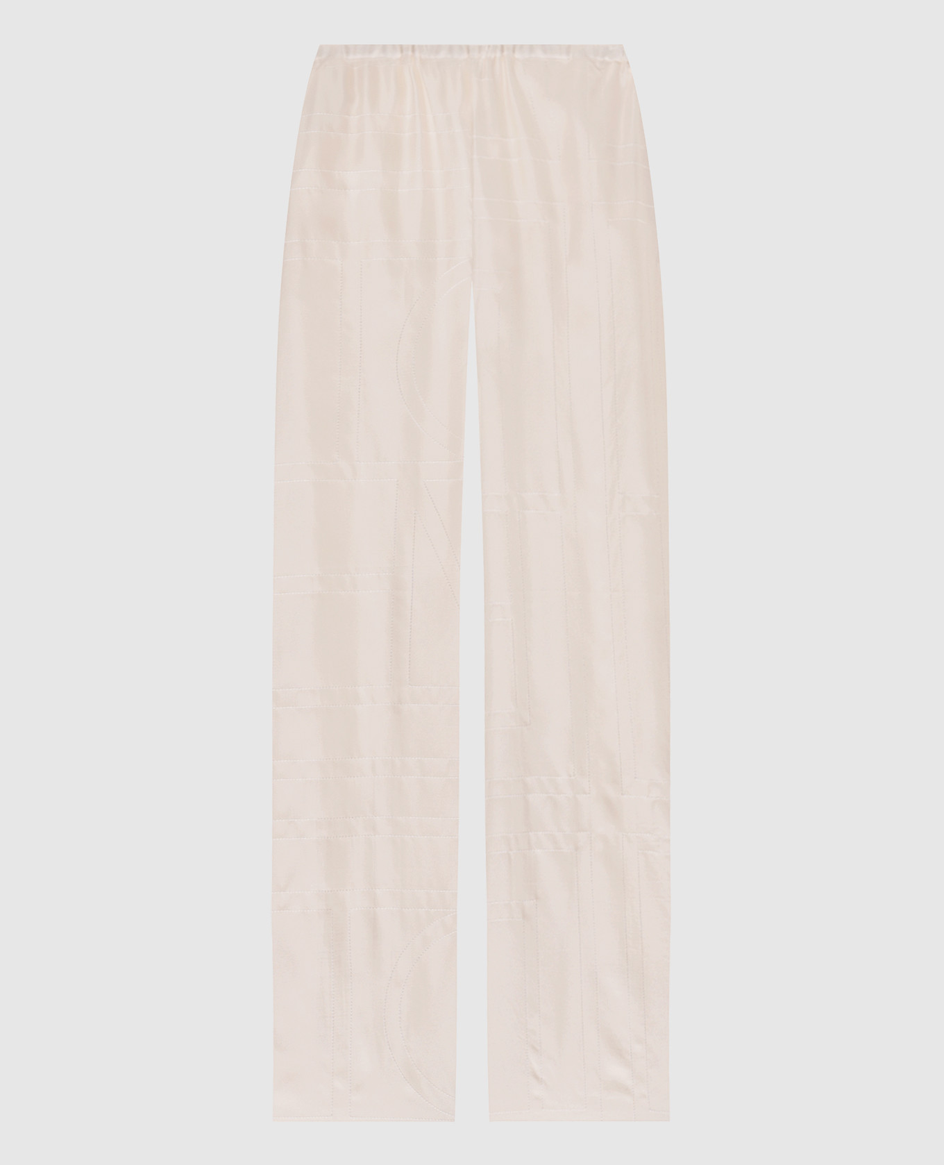 Beige silk trousers with monogram embroidery