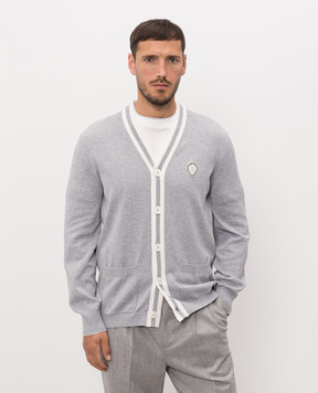 Brunello Cucinelli Grey melange cardigan with logo patch M29203606F