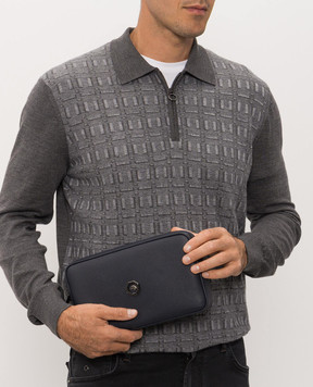 Stefano Ricci Blue leather clutch with emblem PP365UMR