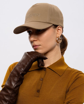 Saint Laurent Beige linen cap with logo 7780633YP19