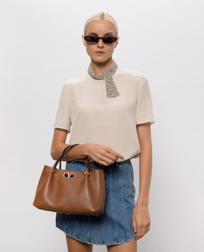 Valentino Brown leather tote bag with VLogo emblem 9W2B0T83WLA