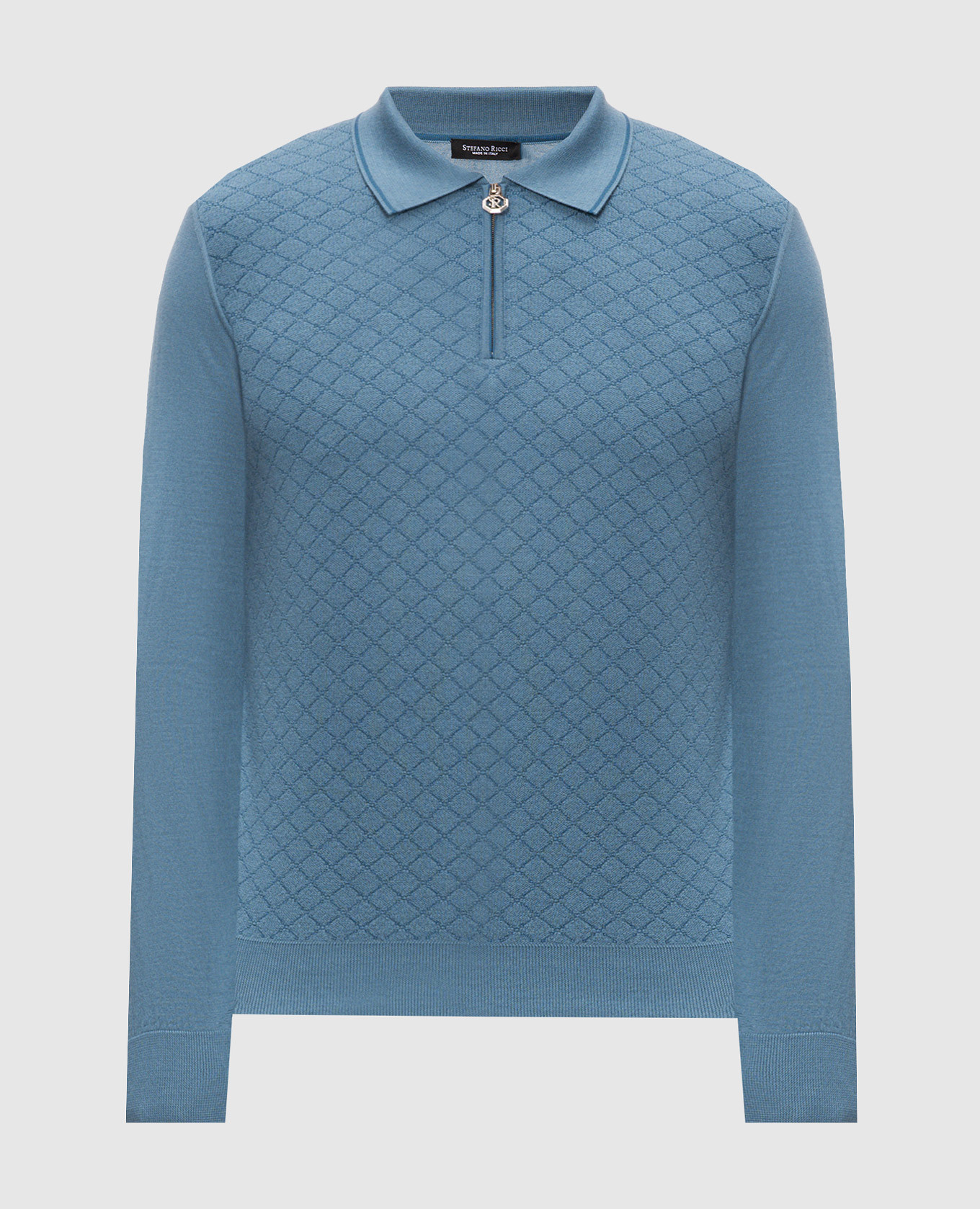 Blue cashmere and silk polo shirt