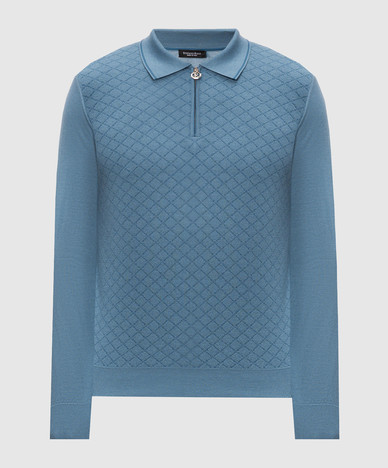 Blue cashmere and silk polo shirt