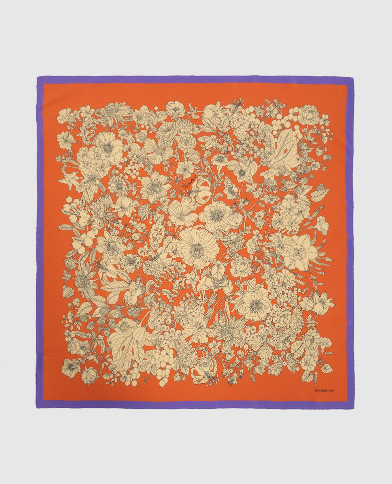 Orange silk scarf with floral print
