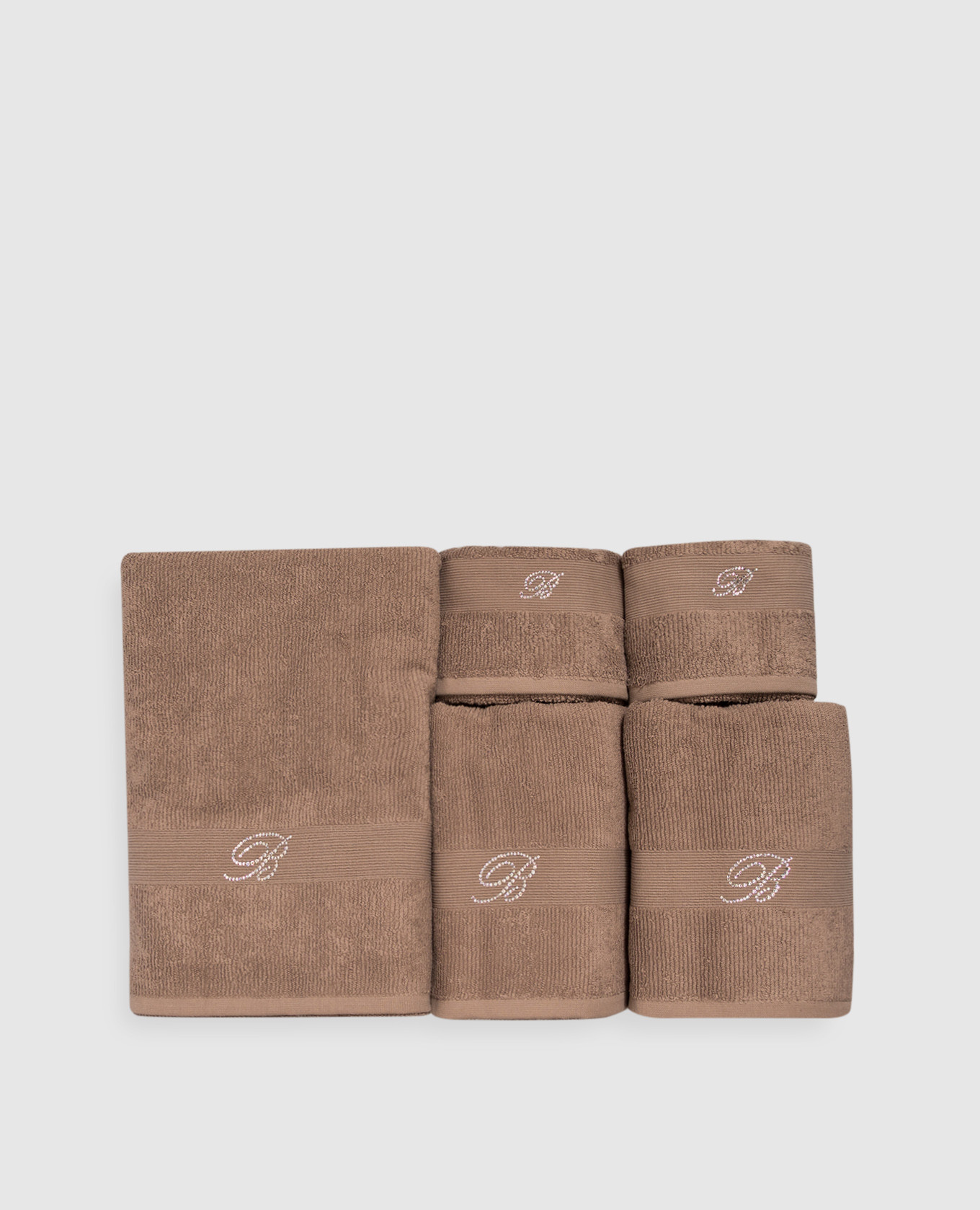 Set of brown terry towels Risveglio with crystals 5 pcs