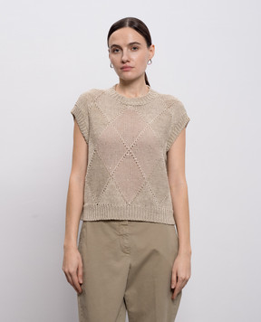 Peserico Beige openwork vest with linen A99052F039106A