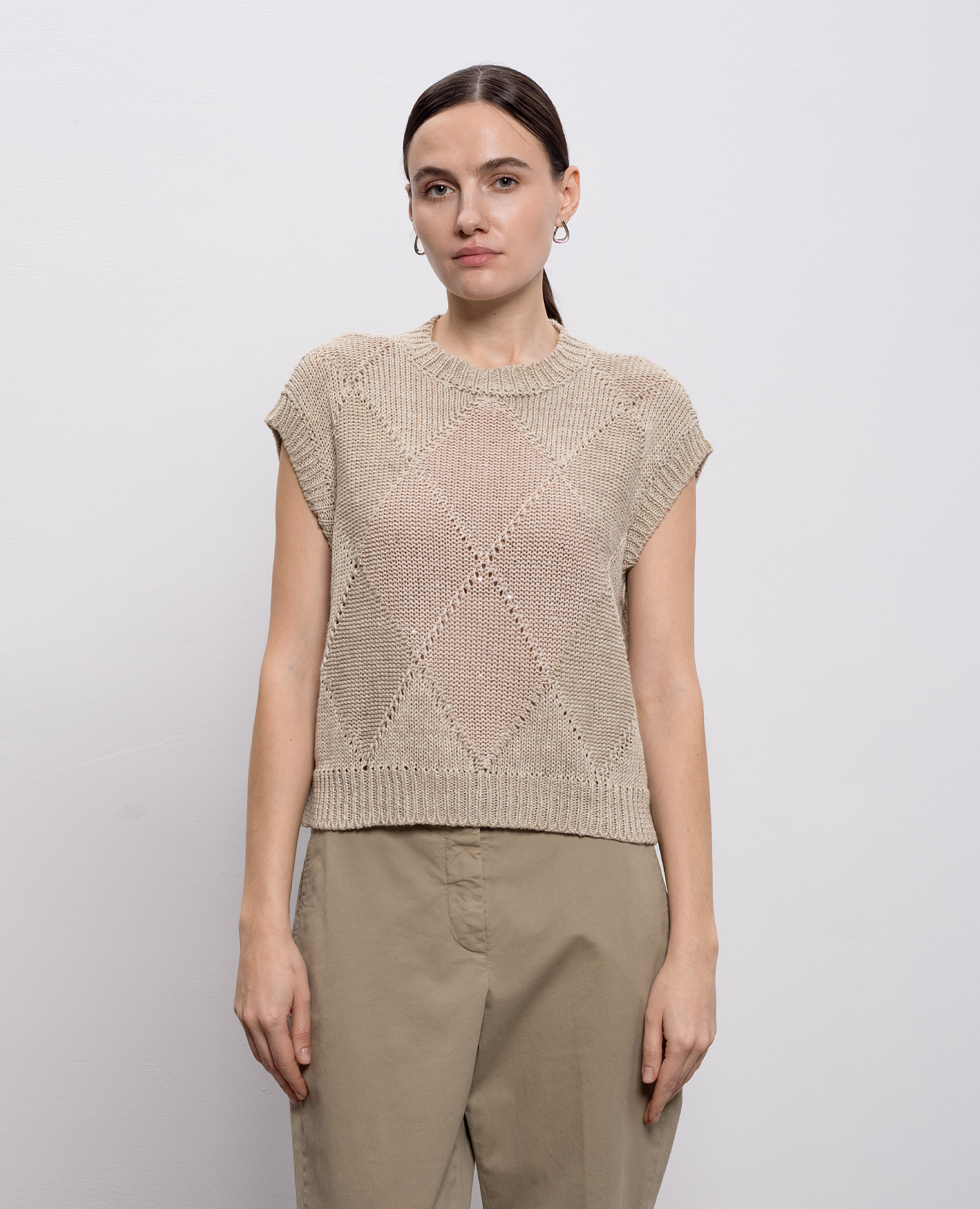 

Beige openwork vest with linen Peserico