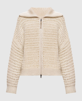 Brunello Cucinelli Beige openwork cardigan with sequins MGO378806