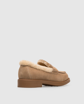 Doucal's Beige suede loafers with fur trim DD8738BRUGUM252