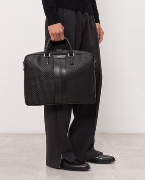Serapian Black leather briefcase with logo SRSTSMLL739740ACG2