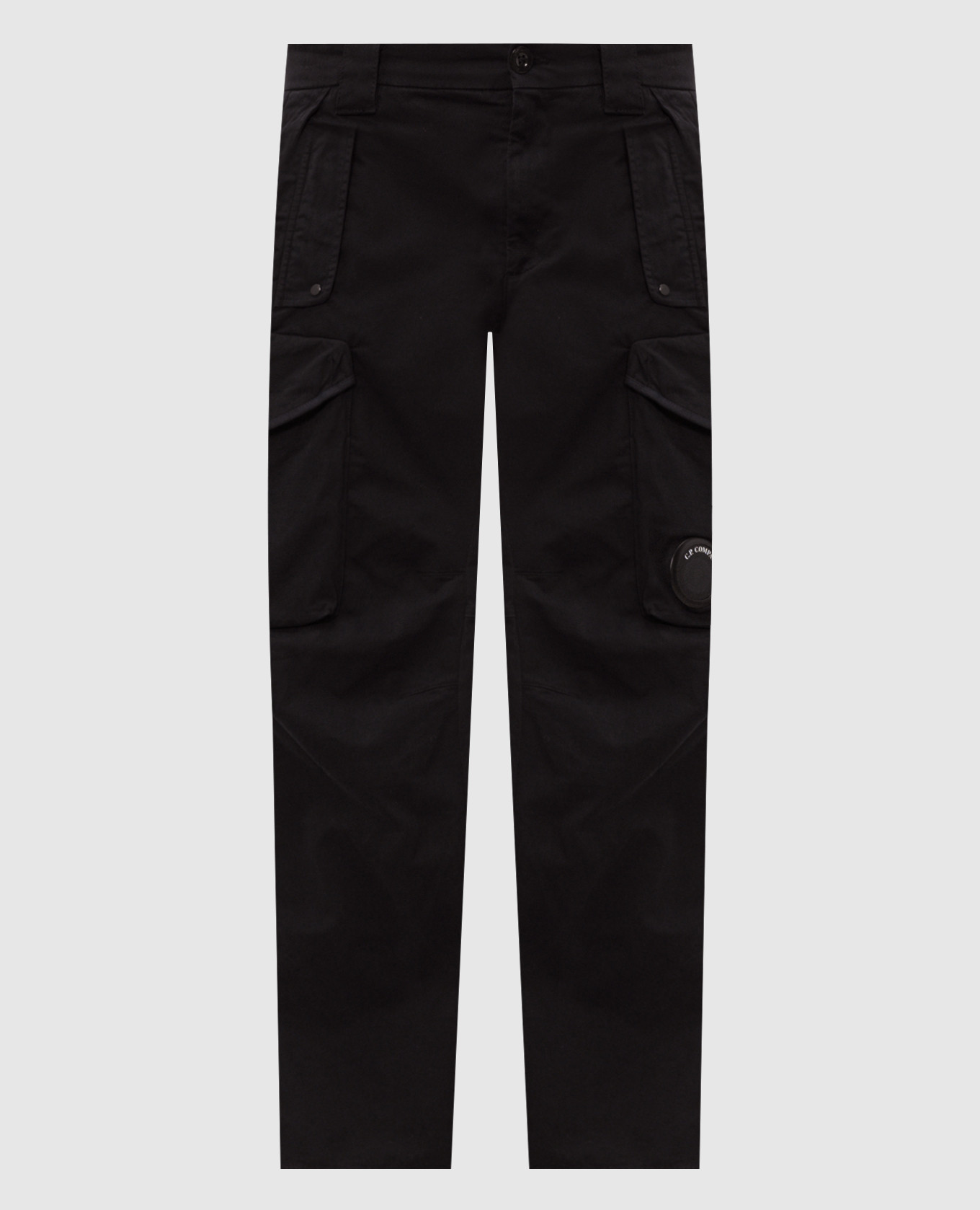 Black cargo pants with logo patch