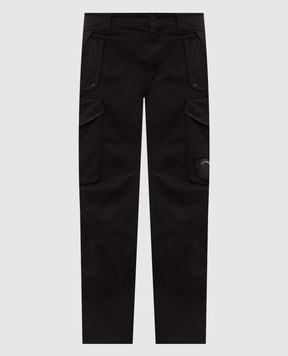 C.P. Company Black cargo pants with logo patch MPA730A005529G