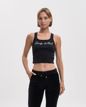 Sporty & Rich Black ribbed top with crystals TO11671326BA01