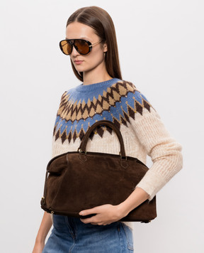 Christian Villa Brown suede tote bag with logo embossing 06687CIOCCOLATO
