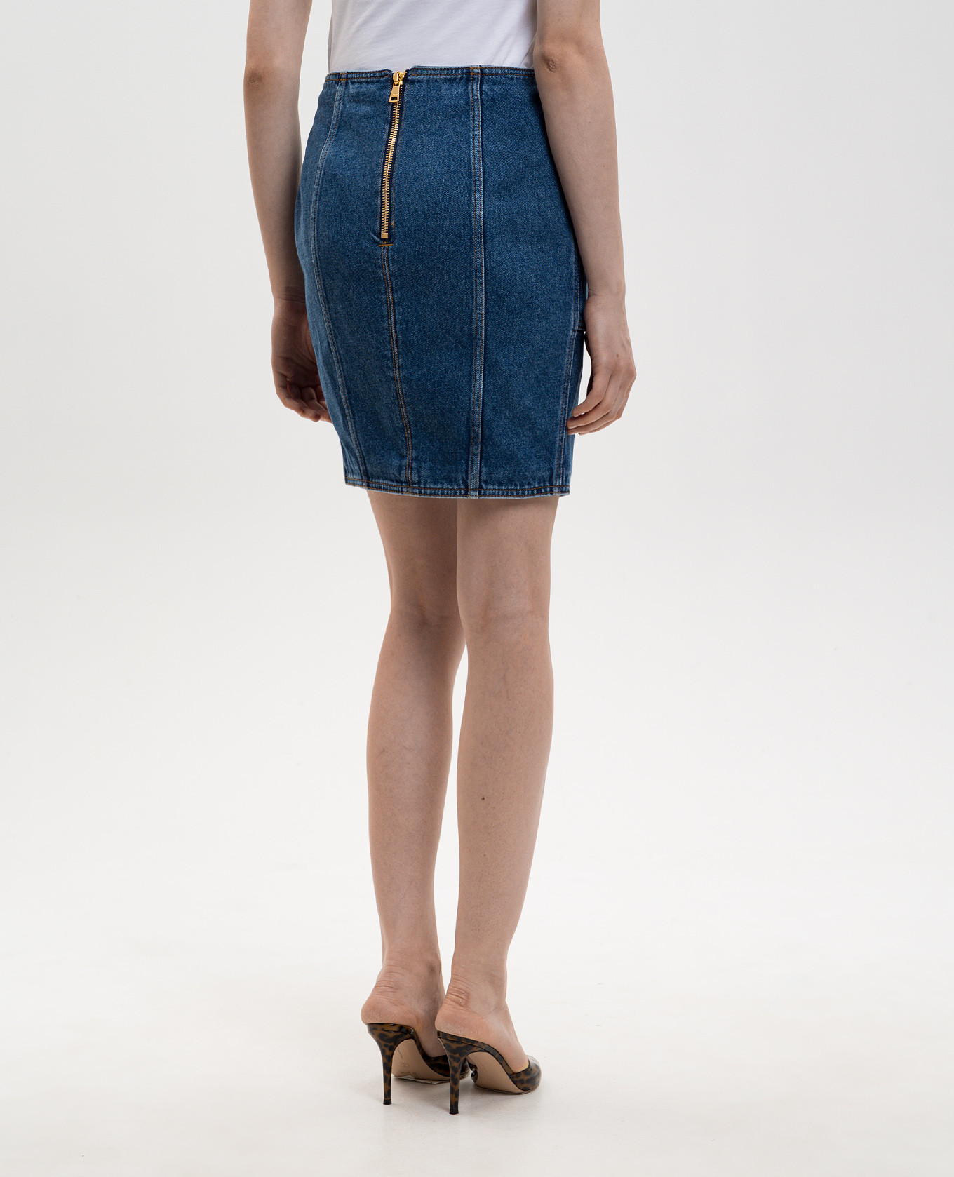 Blue denim mini skirt with buckle Balmain 4