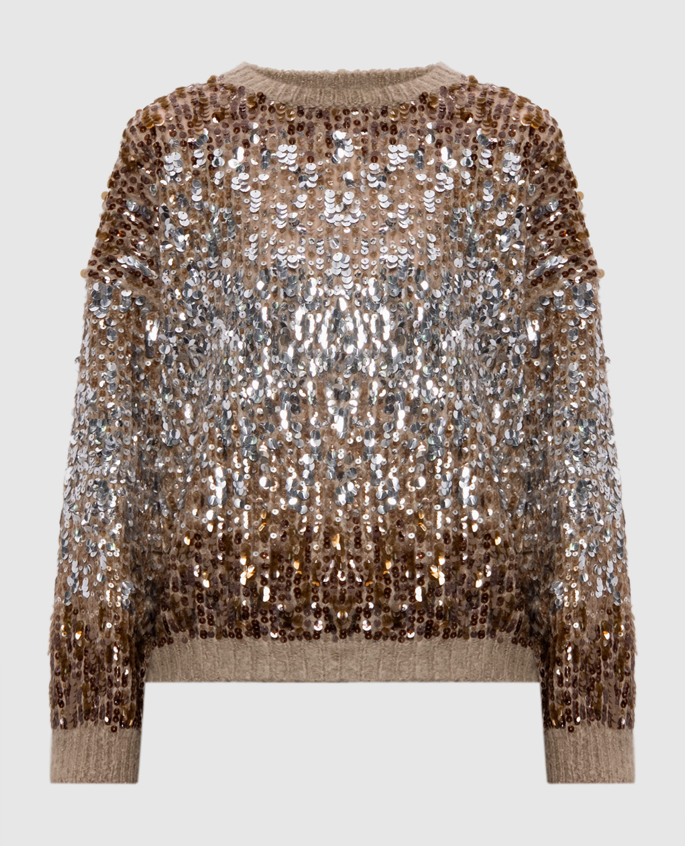 Beige sweater with sequined wool Brunello Cucinelli