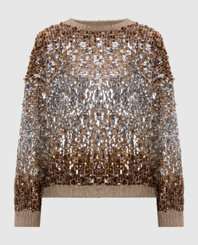 Brunello Cucinelli Beige sweater with sequined wool M1U375900