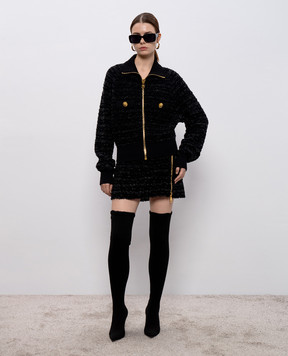 Balmain Black tweed mini skirt with hemp FF0LBB10KJ16