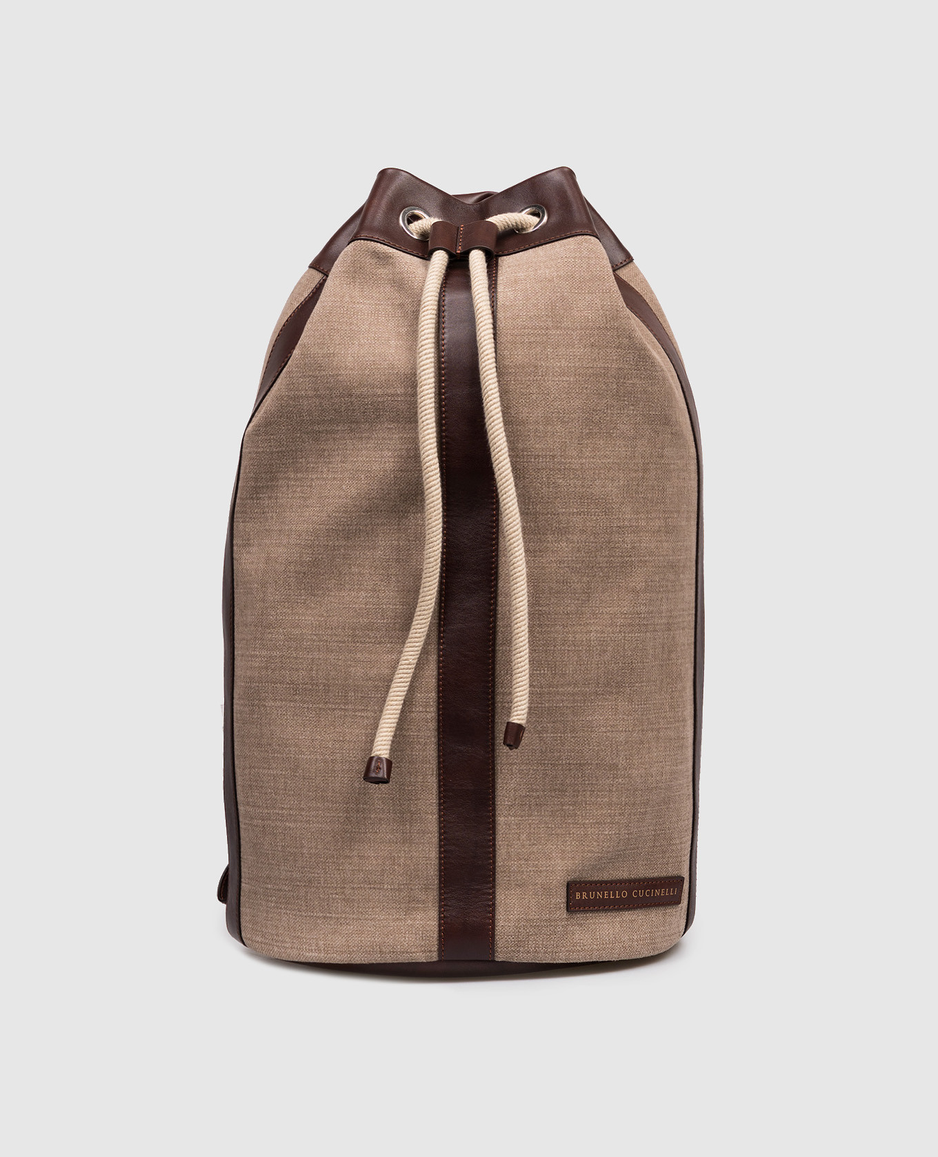 

Brown linen backpack with logo patch Brunello Cucinelli