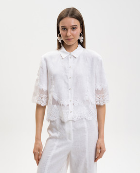 Twinset White linen blouse with lace 261TT2181