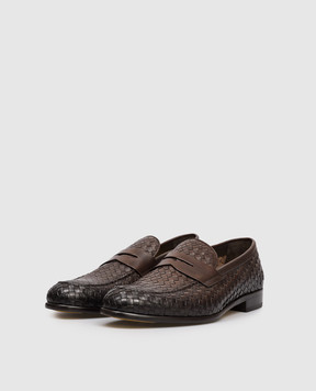 Doucal's Brown leather loafers with weaving DU3266STRAUY195