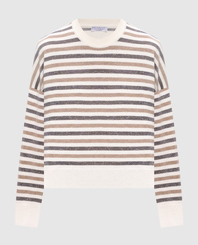 Brunello Cucinelli Ivory wool, cashmere and silk striped sweater M16221900P