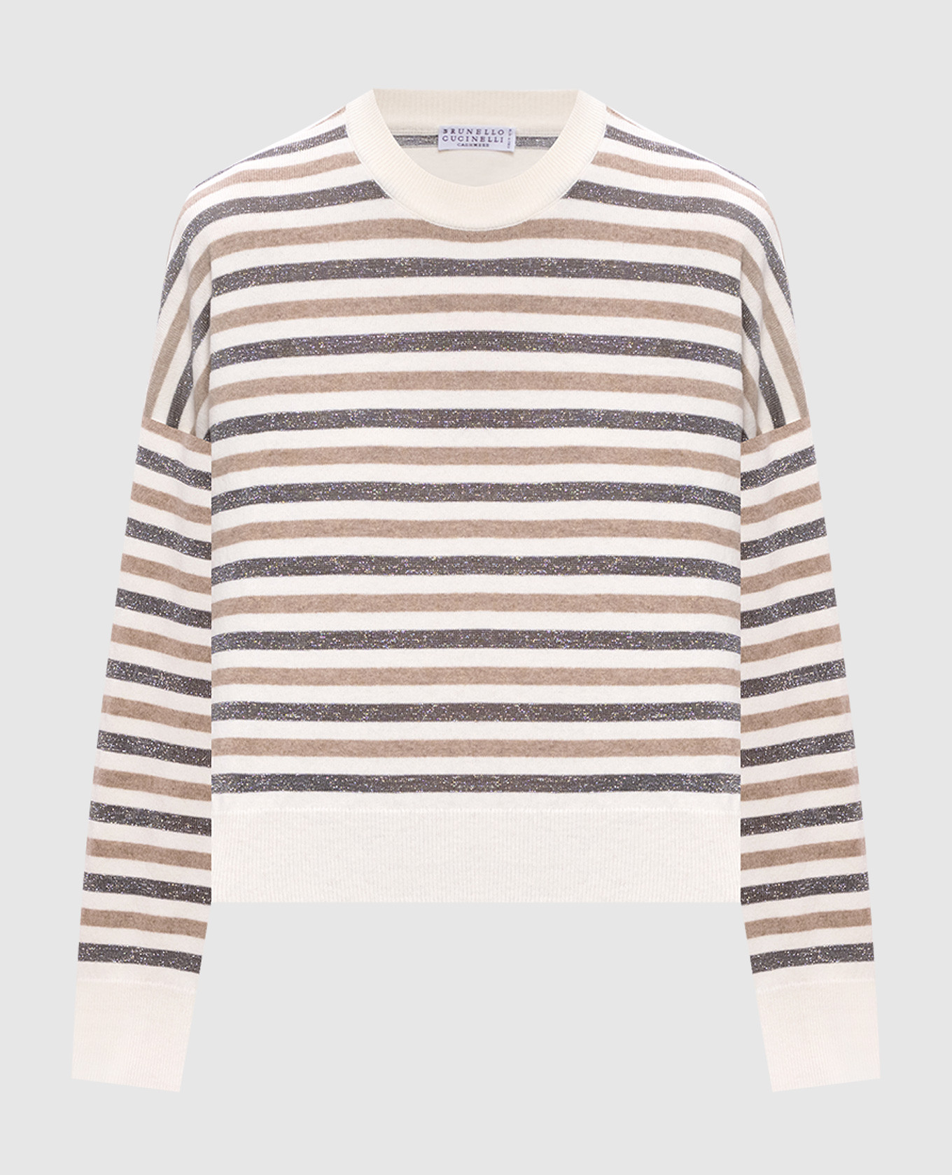 Ivory wool, cashmere and silk striped sweater