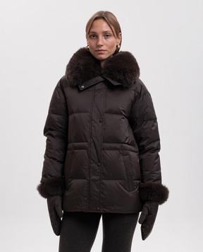Yves Salomon Army Dark brown down jacket with fox fur 27WFV02072U06W