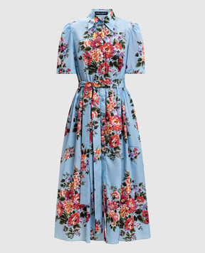 Dolce&Gabbana Blue floral print midi shirt dress F6JFNTHS5UU