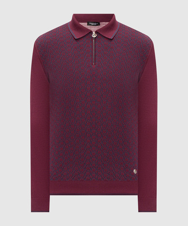 Burgundy cashmere and silk polo shirt