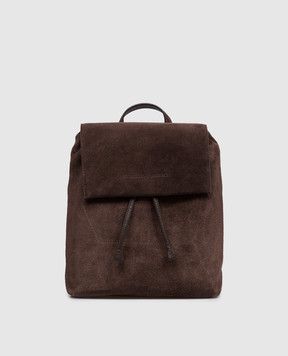 Brunello Cucinelli Dark brown suede backpack with embossed logo MBDLB2826P