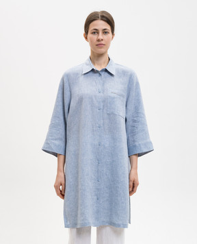 Peserico Blue elongated linen shirt with slits S0649702600