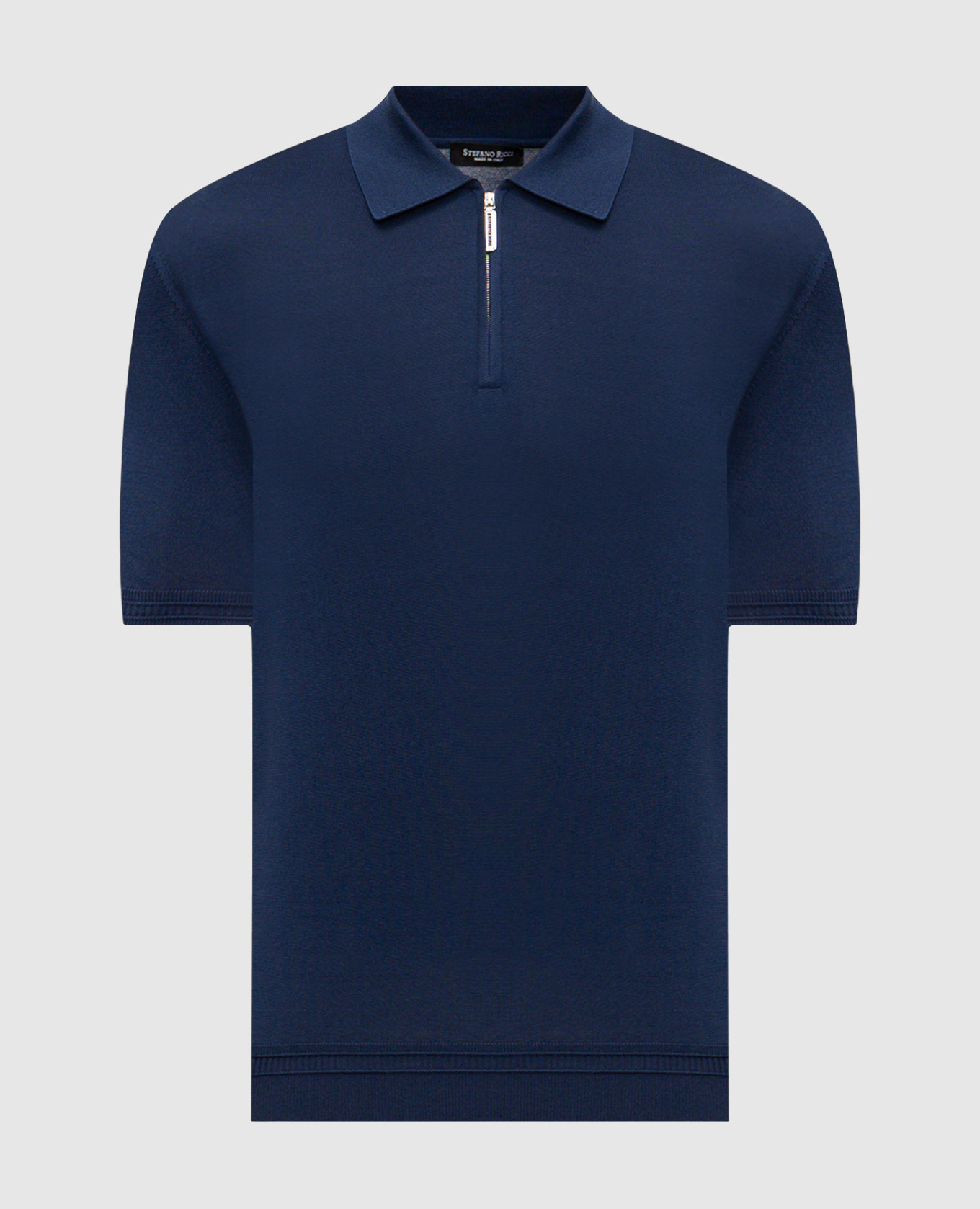 Blue silk polo shirt with embroidered monogram logo