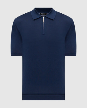 Stefano Ricci Blue silk polo shirt with embroidered monogram logo K616215P31F26101